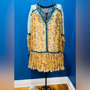 NWT Free People Floral Yellow and Blue dress